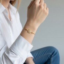 PIEDORA GOLD 14 Ayar Altın Taşlı Kar Tanesi Detaylı Düz Kadın Bileklik