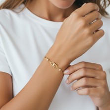 PIEDORA GOLD 14 Ayar Altın Göz Motifli Zincir Bileklik – Taşlı Nazar Detaylı Kadın Bileklik