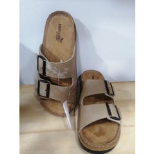 Gezer Yeni Sezon Rahat Taban Iki Tokalı Ayarlanabilir Bej Renkli Şık Günlük Kadın Terlik