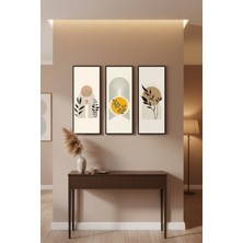 Minimalist 3’lü Ahşap Çerçeveli Tablo Seti | Modern Duvar Dekoru,