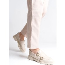 Sermoda Loafer Kadın Ayakkabı - Makosen Tokalı Casual Günlük Kadın Ayakkabı Ten Rugan