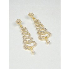 Alya's Aksesuar Altın Rengi Taşlı ve Parıltılı Yılbaşı Ağacı Küpe