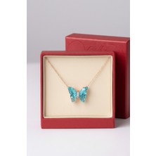 Çekirdek Jewelry 925 Ayar Gümüş Aqua Taşlı Kelebek Kolye