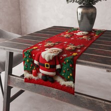 Alkan Homes Punch Işlemeli Görünümlü Noel Baba ve Geyik Desenli Dekoratif Masa Örtüsü Runner 45×100 cm