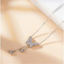 ShellWetr Kadın Kolye Rüya Kadın Kolye Gümüş Kaplama Taşlı Büyük Kelebek Püsküllü Şık Kolye