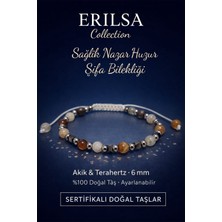 Erilsa Sertifikalı Sağlık Nazar Huzur Şifa Bilekliği - Akik ve Terahertz Doğal Taş 6 mm Ayarlanabilir