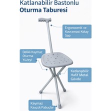 Güneysan Katlanabilir Bastonlu Oturma Taburesi – Taşınabilir Baston Sandalye, Ergonomik ve Hafif