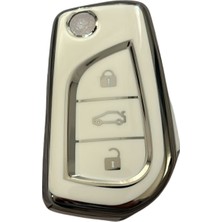 Autohan Keys Toyota Uyumlu Anahtar Koruma Kılıfı, Beyaz Gümüş, Corolla Auris Yaris Verso Avensis Aygo Hilux Modelleri Için Nano Kaplama