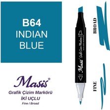 Masis Çift Uçlu Marker Grafik Çizim Kalemi 64 Hint Mavi
