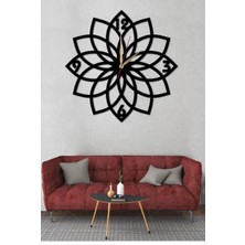 UltraMint Şık Ahşap Lazer Kesim Çiçek Desenli Duvar Saati 50X50 cm Siyah