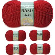 TrentCo 5 Adet Vizon Premium Akrilik El Örgü Ipi Yünü Renk NO:1175 Koyu Kırmızı