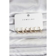 Clariss Pirinç Gold Renk Zirkon Taşlı Kadın Küpe Seti