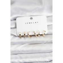 Clariss Gold Renk Pirinç Minimal Kalp Detaylı Kadın Küpe Seti