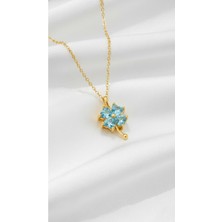 Çekirdek Jewelry 925 Ayar Gümüş Akuamarine Taşlı Yonca Kolye