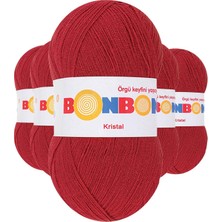 TrentCo 5 Adet Kristal El Örgü Lif Ipi Koyu Kırmızı 98237