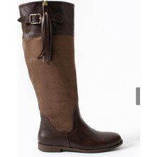 Kahve Yanı Toka Detaylı Yandan Fermuarlı Çizme