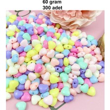 TrentCo 60 gr (300 Adet) Şeker Rengi Akrilik Kalp Boncuklar Renkli Karışık Plastik Pastel Boncuklar Ara Boncuk Kalp Şekilli Kolye Bilezik Için