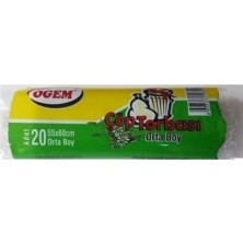 TrentCo Orta Boy Çöp Torbası 55 x 60 cm 20 Li Rulo x 1 Paket = 20 Adet (Siyah)