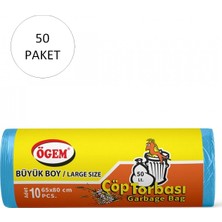 TrentCo Büyük Boy Çöp Torbası 65 x 80 cm 10 Lu Rulo x 50 Paket = 500 Adet (Mavi)