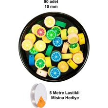 TrentCo 90 Adet 10 mm Polimer Kil Fimo Boncuk Takı Bileklik + 5 Metre Lastikli Misina Hediye - Renkli Limon
