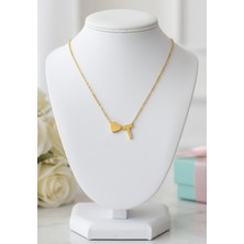 Meyra Accessories Çelik Harfli Kalpli Kolye Paslanmaz Kararmaz Çelik Kolye Gold Şık Detaylı Hediyelik Kolyeler Gold