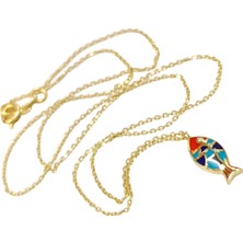 Genel Kilim Desenli Balık Kolye 14 Ayar Altın  Hd Videolu