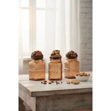 By Uzunoğlu Ahşap Vakum Kapaklı Cam 3'lü Kavanoz Seti