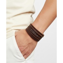 BSN Store 3 Adet Kahverengi Gerçek Deri Bileklik Düz Tasarım Hakiki Deri Bileklik