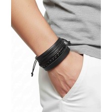 BSN Store 3 Adet Siyah Gerçek Deri Bileklik Düz Tasarım Hakiki Deri Bileklik