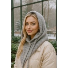 Gül Sezgin Butik Ges shop Kadın Gri Renk Trend Model İthal Premium Kalite Ön Düğmeli Bağcıklı Balaklava Bere