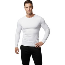 DeepSEA Beyaz Dar Kalıp Likralı %90 Pamuk Erkek Sweatshirt – Vücuda Oturan İnce Penye Sweat 2300423