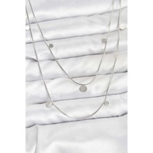 Skygo 316L Çelik Zincir Gümüş Renk Pullu Kadın Kolye - TJ-BKO10788