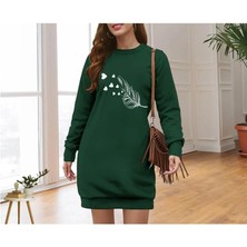 Faylora Kadın Uzun Kollu Bisiklet Yaka Desenli Viskon Iki Iplik Elbise