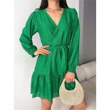 Faylora Kadın Fırsat Ürünü Kruvaze Yaka Güpürlü Mini Elbise