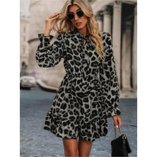 Faylora Kadın Uzun Kollu Yakadan Bağlamalı Beli Lastikli Şardonlu Dalgıç Elbise