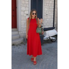 Faylora Kadın Sıfır Kollu Bisiklet Yaka Viskon Elbise