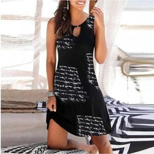 Faylora Kadın Kolsuz Halka Detay Mektup Desenli Mikro Elbise