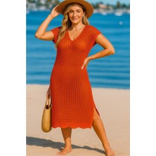 Faylora Mrpurple Kadın Sıfır Kol V Yaka Yanı Derin Yırtmaçlı Midi Boy Triko Elbise