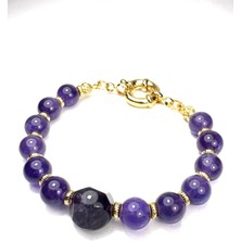 Ilgın Doğal Taş Takı Ametist Doğal Taşlı 24 Ayar Altın Kaplama Tasarım Bileklik