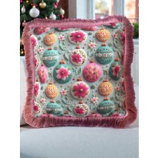 Yılbaşı Saçaklı Pembe Yılbaşı Topu Kırlent Kılıfı 40*40 cm Yeniyıl - Noel - Christmas