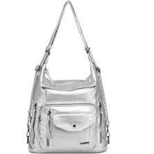 Hüvendo Barcelona Çok Cepli Günlük  Ayarlanabilir Askılı Büyük Boy Kadın Omuz ve Sırt Çantası Platin