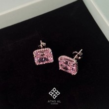 Pembe Elmas Kesim Taş Işlemeli 925 Ayar Gümüş Küpe