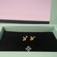 Altın Kaplama Lotus Çiçeği Taşı 925 Ayar Gümüş Minimal Küpe