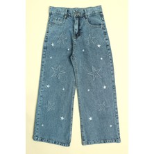 FullaModa Yıldız Nakışlı Beli Ayarlanabilir Kız Çocuk Pantolon