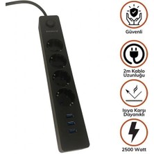 Termak Akım Korumalı 4 Priz 3 USB Girişli Uzatma Kablosu Güç&şarj