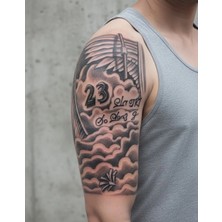 Marsilyan Bulutlar Melek Kanatları Geçici Dövme Şablonu Büyük Boy