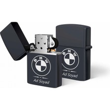 Marsilyan- Kişiye Özel Bmw Araba Logolu Siyah Benzinli Metal Çakmak Lazer Kazıma