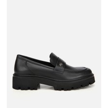 Hotiç Kadın Deri Siyah Kalın Tabanlı Klasik Loafer