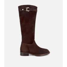 Hotiç 01CIH317330A480 KADIN Süet Deri Kahverengi Tokalı Binici Düz Çizme