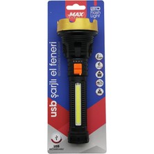 FRY ORTA=19CM 2in1= Osl LED - Cob LED USB Şarjlı El Feneri 3-Kademe Işık - Flaşör Şarj Gösterge (5358)